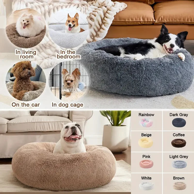 Fluffy Round Dog Bed - Super Soft and Cozy Pet Nest for Large Dogs