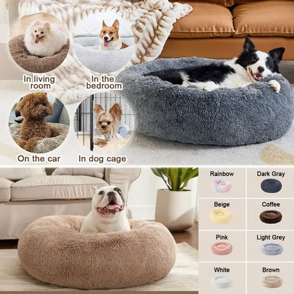 Fluffy Round Dog Bed - Super Soft and Cozy Pet Nest for Cats & Dogs