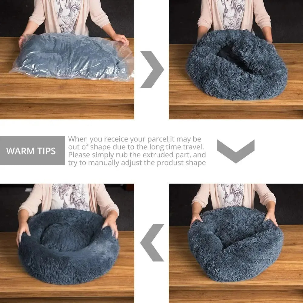 Fluffy Round Dog Bed - Super Soft and Cozy Pet Nest for Large Dogs